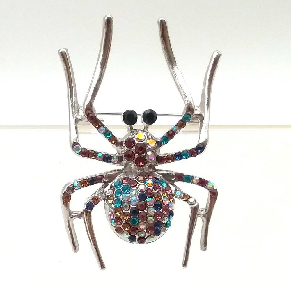Spider Brooch Rhinestone Pin Tarantula Sparkle Stylish Glam Crystal Trendy Bug
